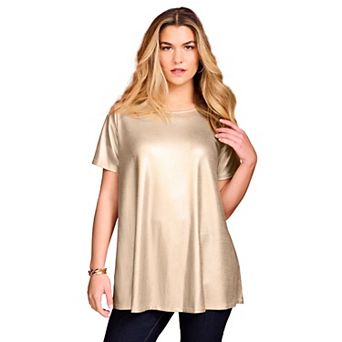 Roaman's Women's Plus Size Metallic Swing Tee