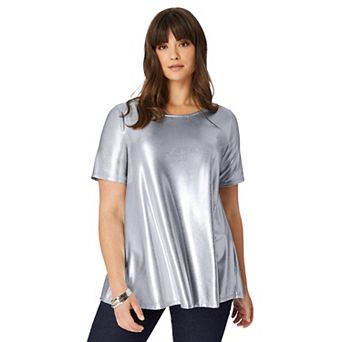 Roaman's Women's Plus Size Metallic Swing Tee