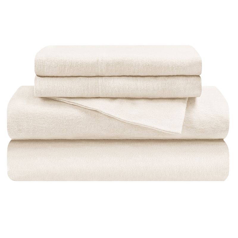 Superior Solid Flannel Cotton Sheet Set  California King  Ivory