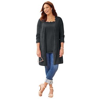 Catherines Women's Plus Size Pointelle Cardigan