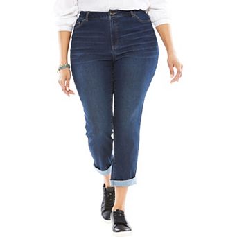 Woman Within Plus Size Petite Stretch Denim Five-Pocket Girlfriend Jeans