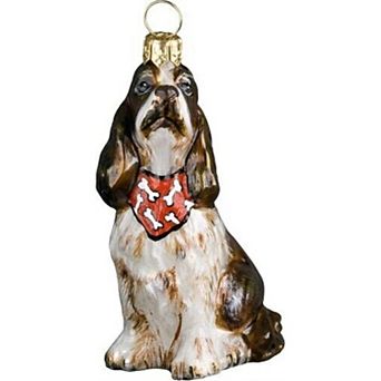 Joy To The World Liver & White Springer Spaniel With Bandana Dog Polish Glass Christmas Ornament