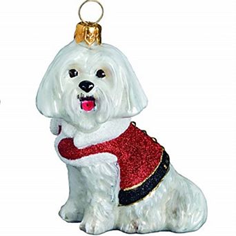 Joy To The World Maltese Santa Paws Polish Glass Christmas Ornament