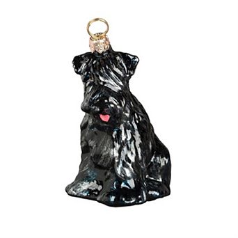 Joy To The World Black Russian Terrier Sitting Dog Polish Blown Glass Christmas Ornament