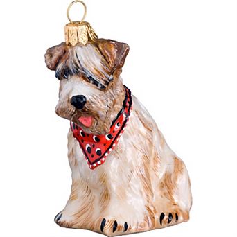 Joy To The World Soft Coated Wheaten Terrier With Bandana Glass Polish Christmas Ornament