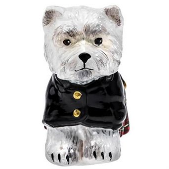 Joy To The World Westie In Tartan Plaid Kilt Polish Glass Christmas Ornament