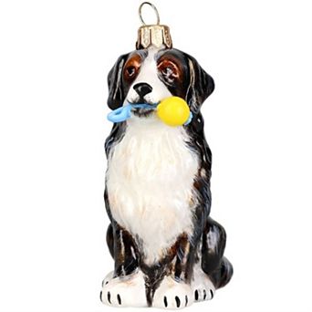 Joy To The World Bernese Mountain Dog With Chew Toy Polish Glass Ornament