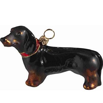 Joy To The World Black Dachshund Dog Polish Blown Glass Christmas Ornament Holiday Decoration