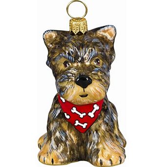 Joy To The World Yorkshire Terrier Puppy With Bandana Yorkie Dog Polish Glass Christmas Ornament