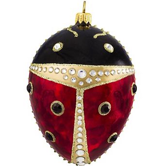 Joy To The World Glitterazzi Red Ladybug Jeweled Egg Polish Glass Christmas Tree Ornament Poland