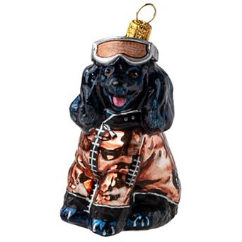Joy To The World Black Poodle In Metallic Ski Jacket Polish Glass Ornament