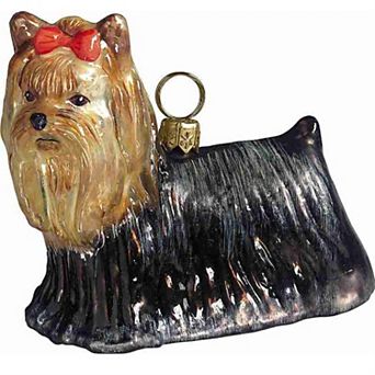 Joy To The World Yorkie Yorkshire Terrier Dog Polish Blown Glass Christmas Ornament