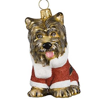 Joy To The World Yorkshire Terrier Yorkie Santa Paws Dog Polish Glass Christmas Tree Ornament