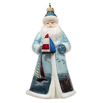Joy To The World Glitterazzi Sailing Santa Polish Glass Christmas Ornament