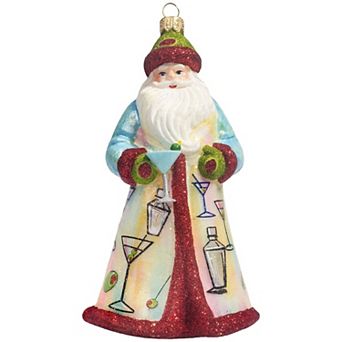 Joy To The World Glitterazzi Martini Santa Polish Glass Christmas Ornament