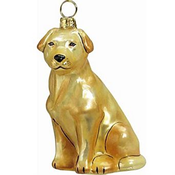 Joy To The World Sitting Yellow Labrador Retriever Polish Glass Christmas Ornament Decoration