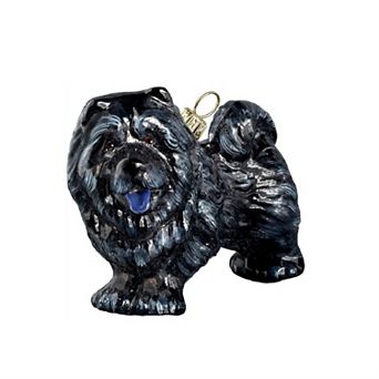 Joy To The World Black Chow Chow Standing Dog Polish Blown Glass Christmas Ornament