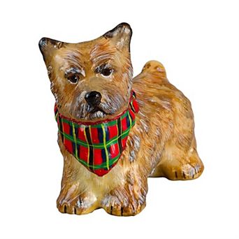 Joy To The World Cream Cairn Terrier With Bandana Polish Blown Glass Christmas Ornament