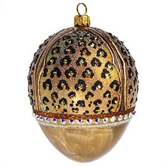 Joy To The World Glitterazzi Leopard Jeweled Egg Polish Glass Christmas Ornament