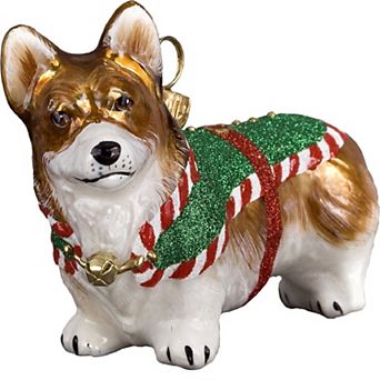 Joy To The World Pembroke Welsh Corgi Santas Little Yelper Dog Polish Glass Christmas Ornament
