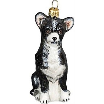 Joy To The World Black And White Chihuahua Dog Polish Blown Glass Christmas Ornament