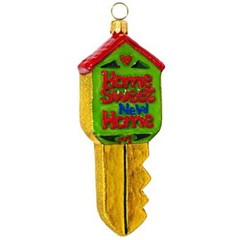 Joy To The World Home Sweet New Home Key Polish Glass Christmas Tree Ornament
