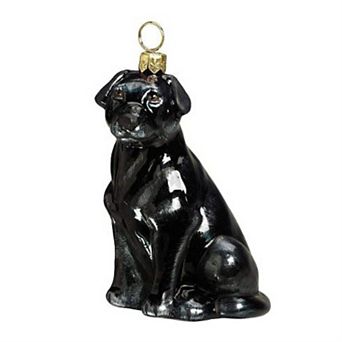 Joy To The World Sitting Black Labrador Retriever Polish Glass Christmas Ornament Decoration New