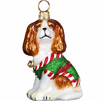 Joy To The World Cavalier King Charles Spaniel Santa's Little Yelper Polish Glass Ornament