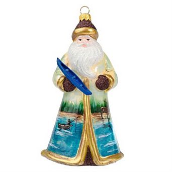 Joy To The World Glitterazzi Lake Life Santa Claus Polish Glass Christmas Ornament
