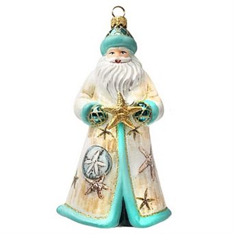 Joy To The World Glitterazzi Nautical Santa polish Glass Christmas Ornament Santa Decoration