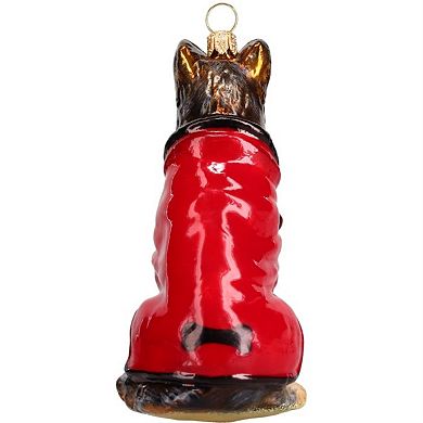 Joy To The World German Shepherd In Red & Black Jacket Polish Glass Ornament