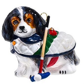 Joy To The World Tri Color Cavalier King Charles In Jacket Polo Mallet Ornament
