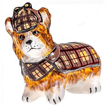 Joy To The World Pembroke Welsh Corgi Sherlock Holmes Polish Glass Christmas Ornament