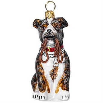 Joy To The World American Staffordshire Terrier With Leash Polish Glass Christmas Ornament