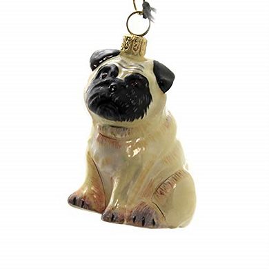 Joy To The World Fawn Pug Dog Polish Blown Glass Christmas Ornament Holiday Decoration Poland