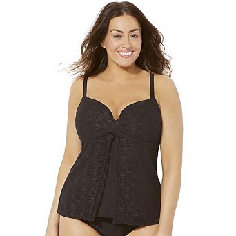 Swimsuits for All Women's Faux Flyaway Crochet Underwire Tankini Top