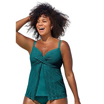 Swimsuits for All Women's Faux Flyaway Crochet Underwire Tankini Top