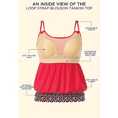 Swimsuits for All Women's Loop Strap Blouson Tankini Top
