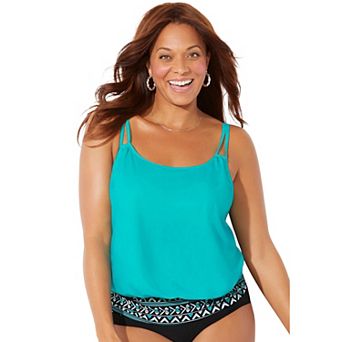 Swimsuits for All Women's Loop Strap Blouson Tankini Top