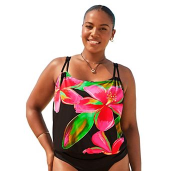 Swimsuits for All Women's Loop Strap Blouson Tankini Top