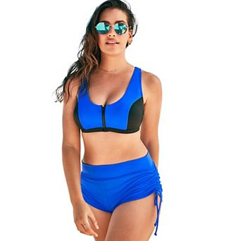 Swimsuits for All Women's Colorblock Zip Front Bikini Top