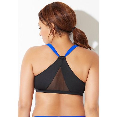 Swimsuits for All Women's Colorblock Zip Front Bikini Top