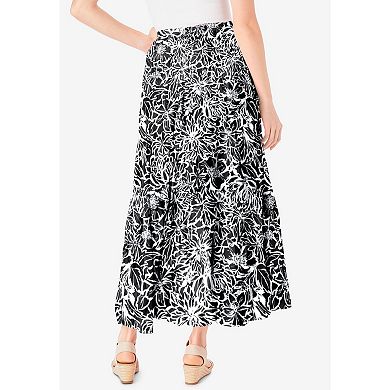 Woman Within Women's Plus Size Pull-on Elastic Waist Crinkle Printed Skirt