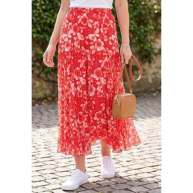 Woman Within Plus Size Pull-On Elastic Waist Crinkle Printed Skirt