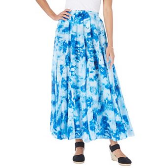 Woman Within Plus Size Pull-On Elastic Waist Crinkle Printed Skirt
