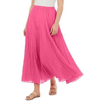 Woman Within Plus Size Pull-On Elastic Waist Crinkle Printed Skirt