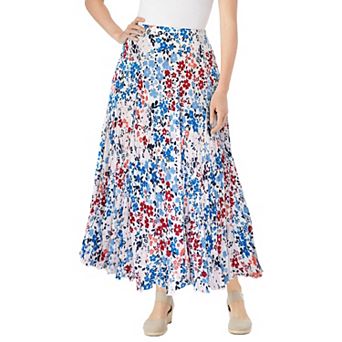 Woman Within Plus Size Pull-On Elastic Waist Crinkle Printed Skirt