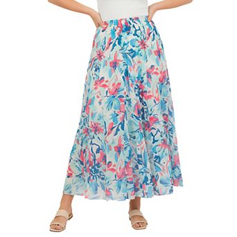 Woman Within Plus Size Pull-On Elastic Waist Crinkle Printed Skirt