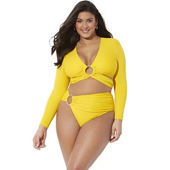 Swimsuits for All Women's O-Ring Long Sleeve Bikini Top
