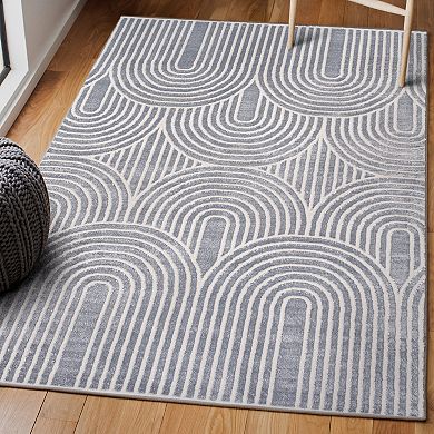 Ariana Midcentury Art Deco Striped Arches Two-tone High-low Area Rug